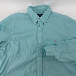 Ralph Lauren Mens Classic Fit Button Down Shirt Turquoise Cotton Large Pink Pony